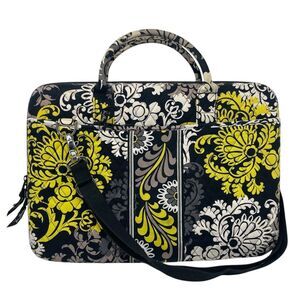 NWT Vera Bradley-Hard Shell Laptop Case with Strap-Baroque-Black Yellow Gray-Ret